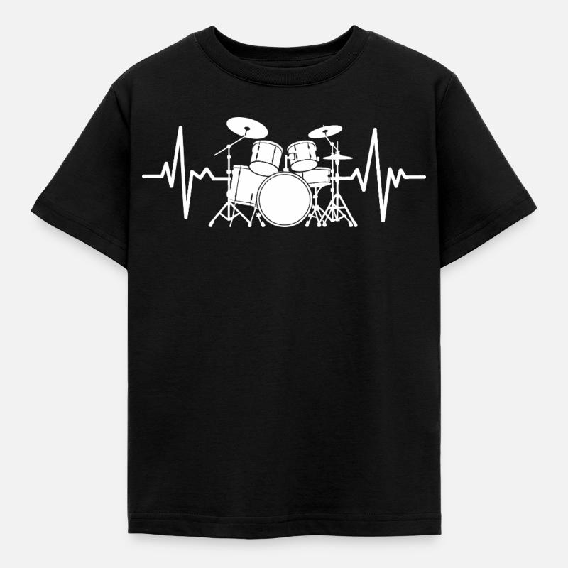 Herzschlag Drumset Muster - Kinder T-Shirt - Schwarz