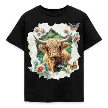Highland cattle - Kids' T-Shirt - black - Front - AI Model Kid Female (0cm)