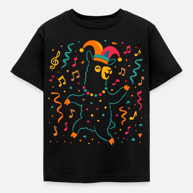 Tanzendes Karneval Alpaka mit Narrenkappe  - Kinder T-Shirt - Schwarz