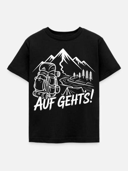 Bergabenteuer Wandern mit Rucksack - Kinder T-Shirt - Schwarz