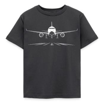 Landeabdruck von Passagierflugzeugen auf der Startbahn - Kinder T-Shirt - Dunkelgrau - Vorne - AI Model Kid Female (0cm)