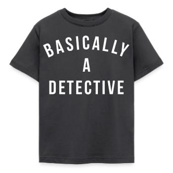 Grundsätzlich Detektiv Wortwitz - Kinder T-Shirt - Dunkelgrau - Vorne - AI Model Kid Female (0cm)