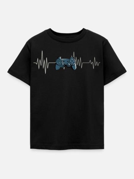 Gaming-Controller Heartbeat Gamer T-Shirt - Kinder T-Shirt - Schwarz