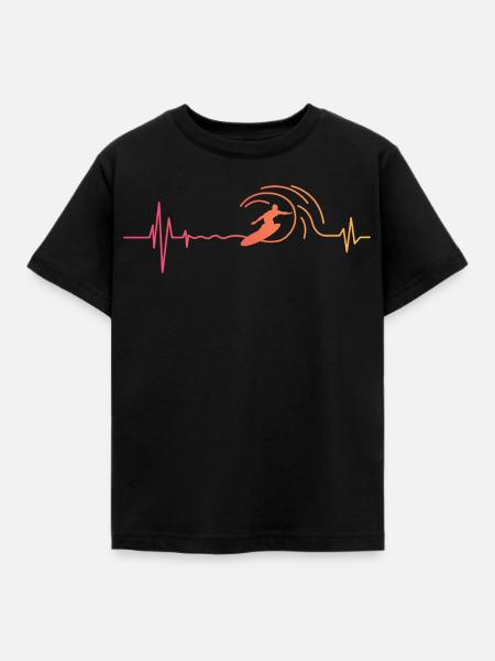 Surf Herzschlag Surfen Surfer - Kinder T-Shirt - Schwarz