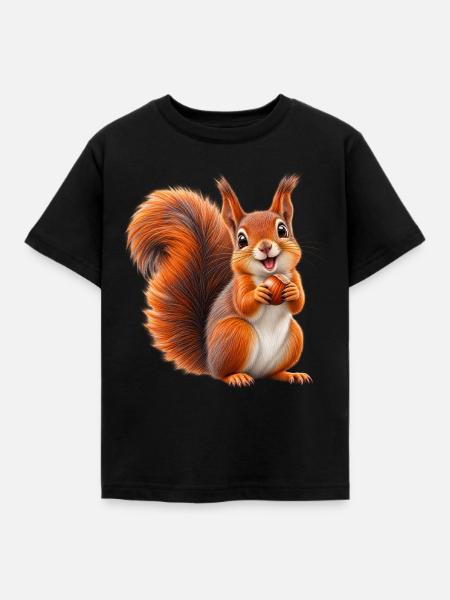 Nussliebendes Eichhörnchen - Kinder T-Shirt - Schwarz