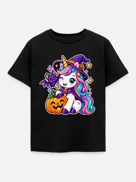 Halloween Einhorn - Kinder T-Shirt - Schwarz