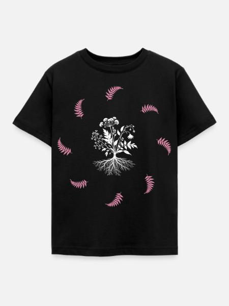 Blumenwurzel & Farn - Dark Botanical - Kinder T-Shirt - Schwarz