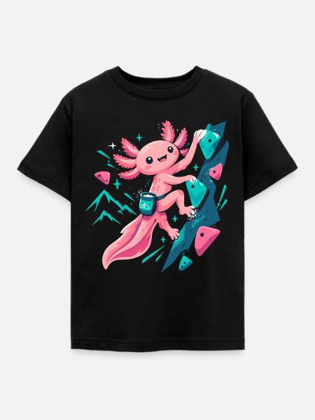 Süßes Axolotl beim Bouldern Motiv - Kinder T-Shirt - Schwarz