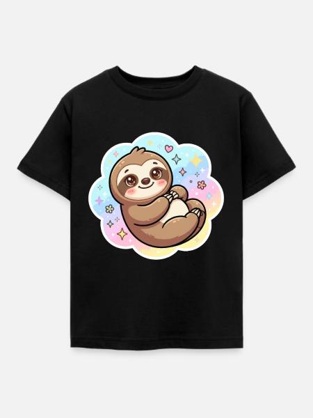 Pastell Sloth Kuscheldesign - Kinder T-Shirt - Schwarz