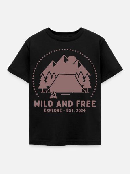 Wild und Frei Bergcamping - Kinder T-Shirt - Schwarz