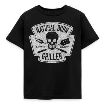 Grillen, Grill, Grill wetter, Fleisch grillen, Pap - Kinder T-Shirt - Schwarz - Vorne - AI Model Kid Female (0cm)