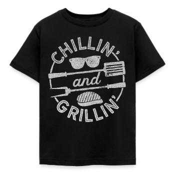Grillen, Grill, Grill wetter, Fleisch grillen, Pap - Kinder T-Shirt - Schwarz - Vorne - AI Model Kid Female (0cm)