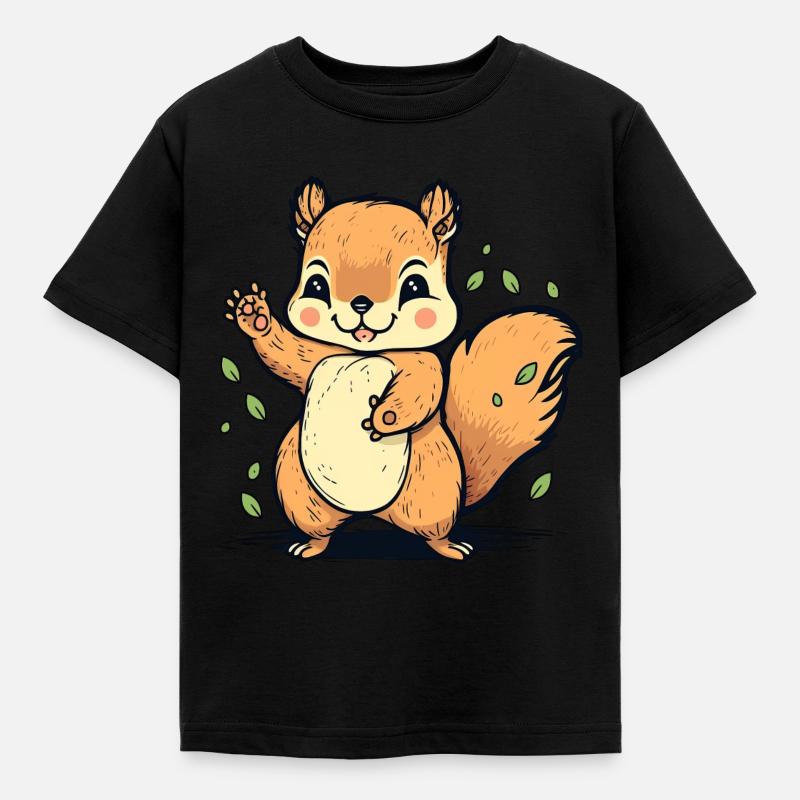 Kawaii Eichhörnchen, Hörnchen, Backenhörnchen - Kinder T-Shirt - Schwarz