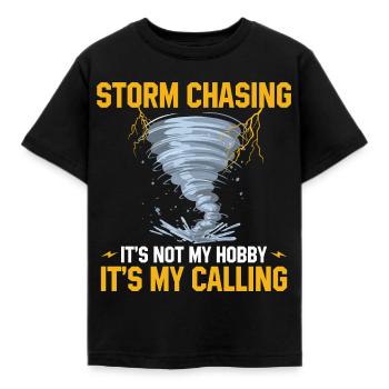 Sturmjäger Sprüche | Gewitter Meteorologe Geschenk - Kinder T-Shirt - Schwarz - Vorne - AI Model Kid Female (0cm)