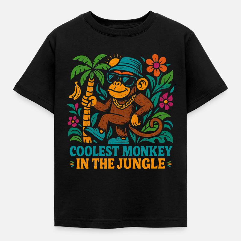 Coolest Monkey in the Jungle – Retro-Affe mit Stil - Kinder T-Shirt - Schwarz