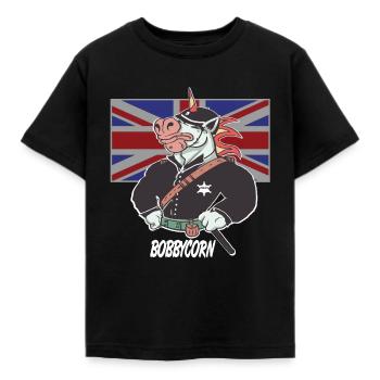 Bobbycorn, Einhorn England Bobby Polizist London - Kinder T-Shirt - Schwarz - Vorne - AI Model Kid Female (0cm)