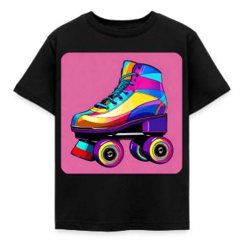 Patins à roulettes Disco colorés Style rétro - T-shirt Enfant - noir - Devant - AI Model Kid Female (0cm)