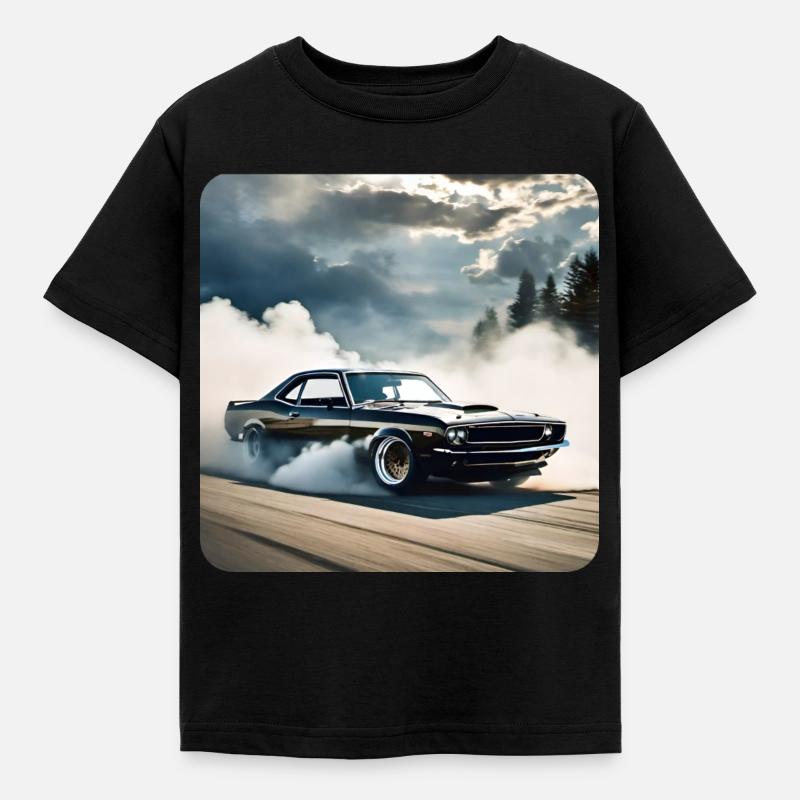 Schwarzes Odtimer Drift Auto Turbo mit Rauch - Kinder T-Shirt - Schwarz