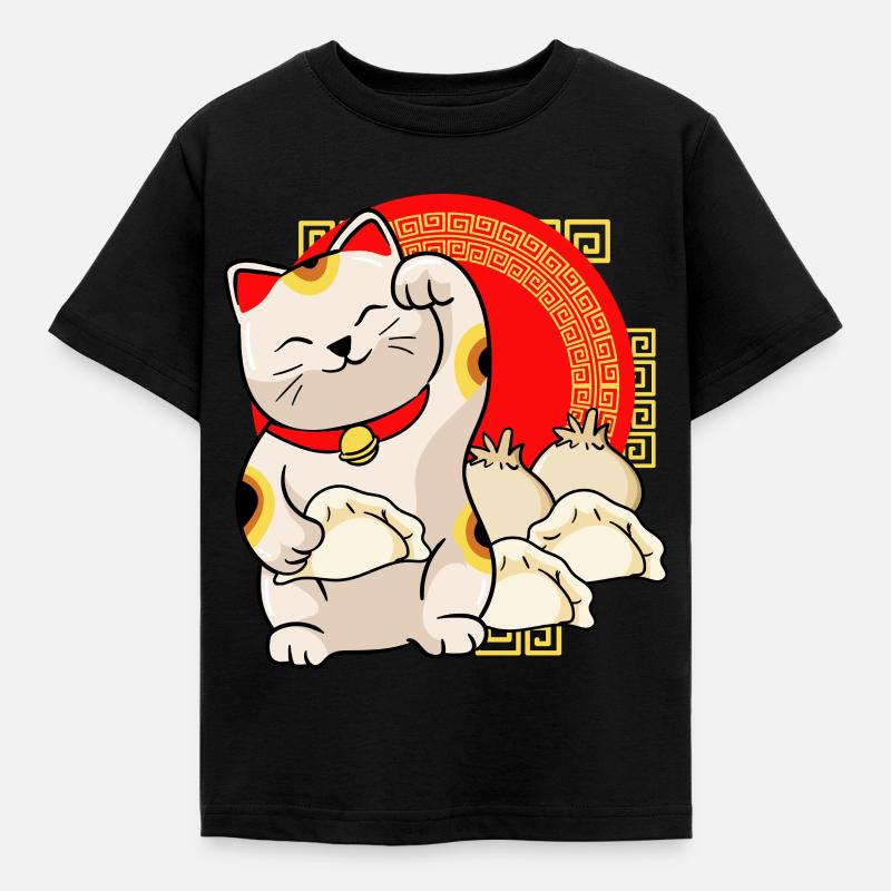 Glückskatz Und Dumplings - Kinder T-Shirt - Schwarz