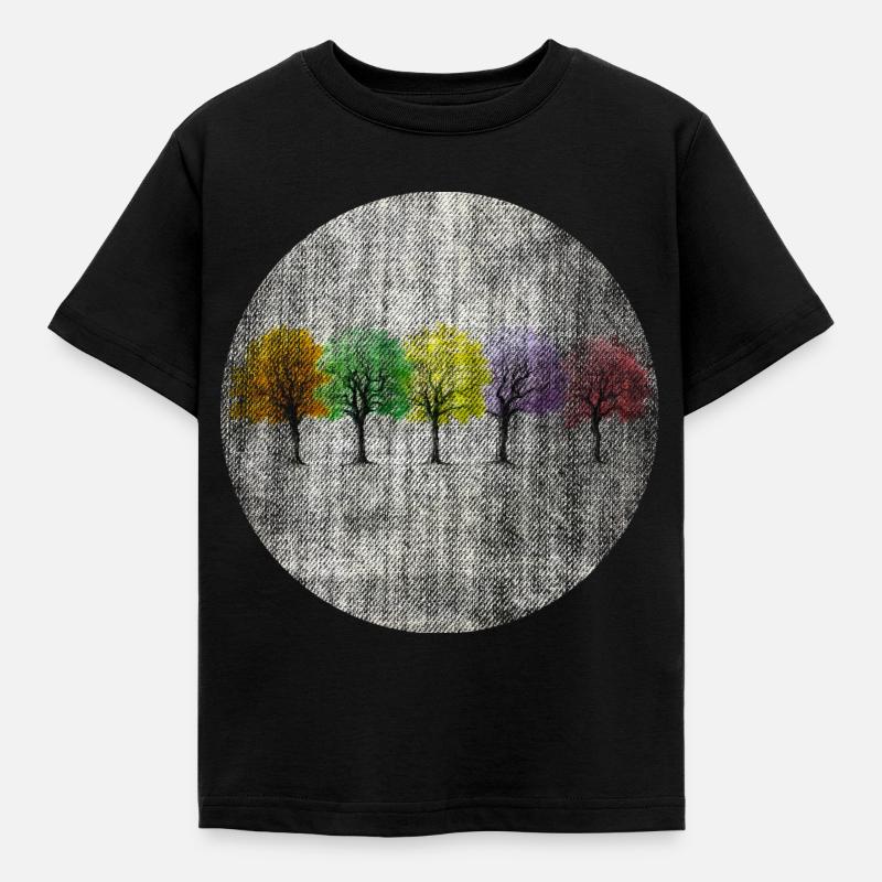 Bunte Bäume retro bunt - Kinder T-Shirt - Schwarz