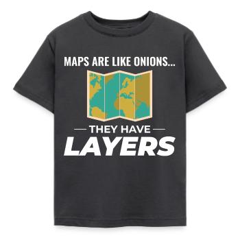 Map Layers GIS Cartography Geographic Data - Kids' T-Shirt - dark grey - Front - AI Model Kid Female (0cm)