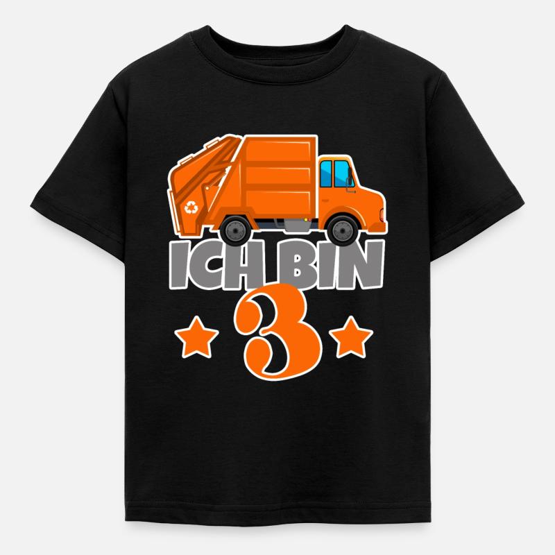 Geburtstag Müllabfuhr Junge Müllauto Drei 3 Jahre - Kinder T-Shirt - Schwarz