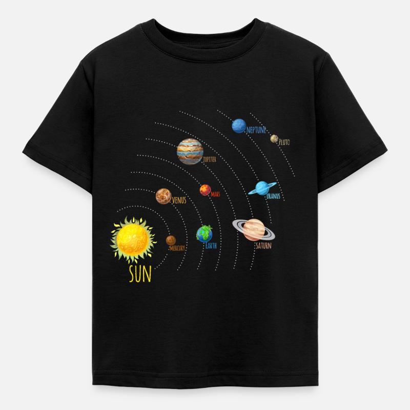Solar System Planets and Sun on Enlgisch - Kids' T-Shirt - black