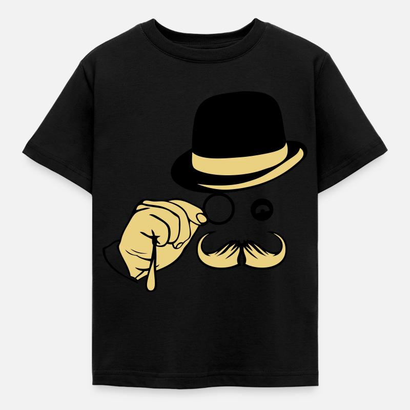 Smiley-Hut Monokel Schnurrbart Melone - Kinder T-Shirt - Schwarz