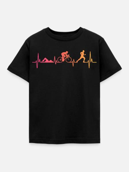 Triathlon Sunset Heartbeat Triathlet - Kinder T-Shirt - Schwarz