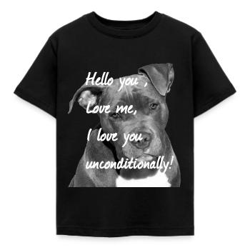 American Staffordshire, Hundegesicht ,Hundekopf, - Kinder T-Shirt - Schwarz - Vorne - AI Model Kid Female (0cm)