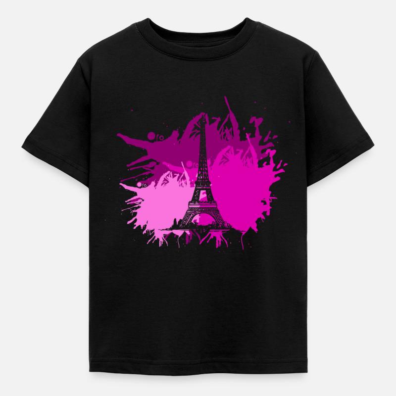 Paris Eifelturm Splash Farbfleck Geschenk - Kinder T-Shirt - Schwarz