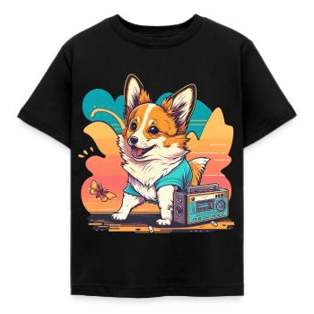 Caricature de Corgie - T-shirt Enfant - noir - Devant - AI Model Kid Female (0cm)