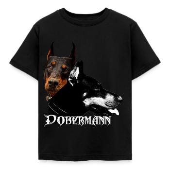 Doberman, dog face, dog head, dogs, dog - Kids' T-Shirt - black - Front - AI Model Kid Female (0cm)