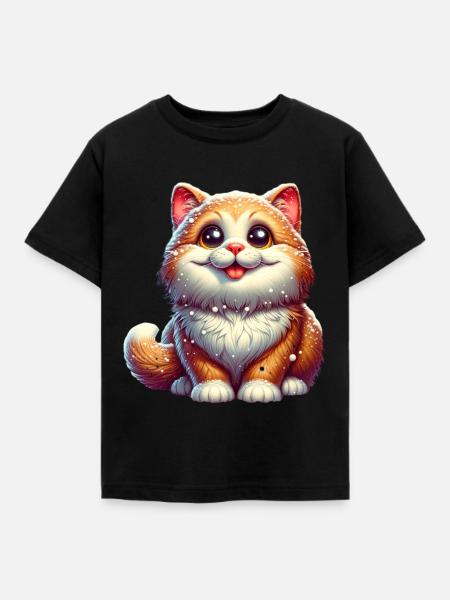 Süße Katze Winter Schnee - Kinder T-Shirt - Schwarz