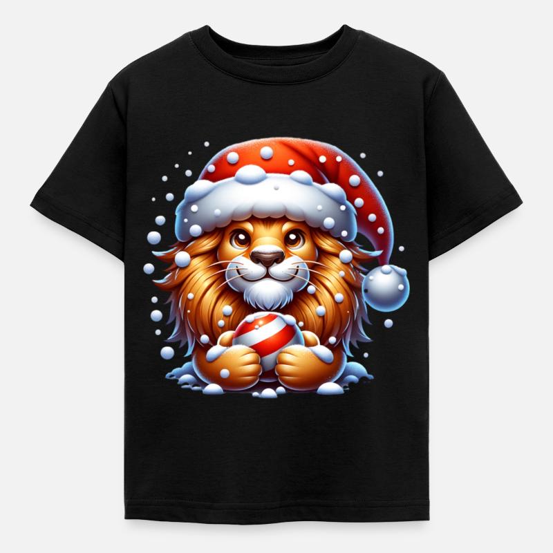 Weihnachts-Löwe - Kinder T-Shirt - Schwarz