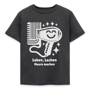 Leben Lachen Haare machen witziger Friseur Spruch - Kinder T-Shirt - Dunkelgrau - Vorne - AI Model Kid Female (0cm)