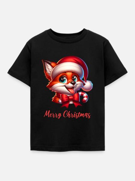 Fuchs Weihnachten - Kinder T-Shirt - Schwarz