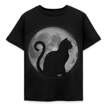 Niedliche Katze Silhouette Mond Tier - Kinder T-Shirt - Schwarz - Vorne - AI Model Kid Female (0cm)