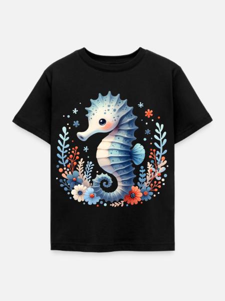 Seepferd Seepferdchen - Kinder T-Shirt - Schwarz
