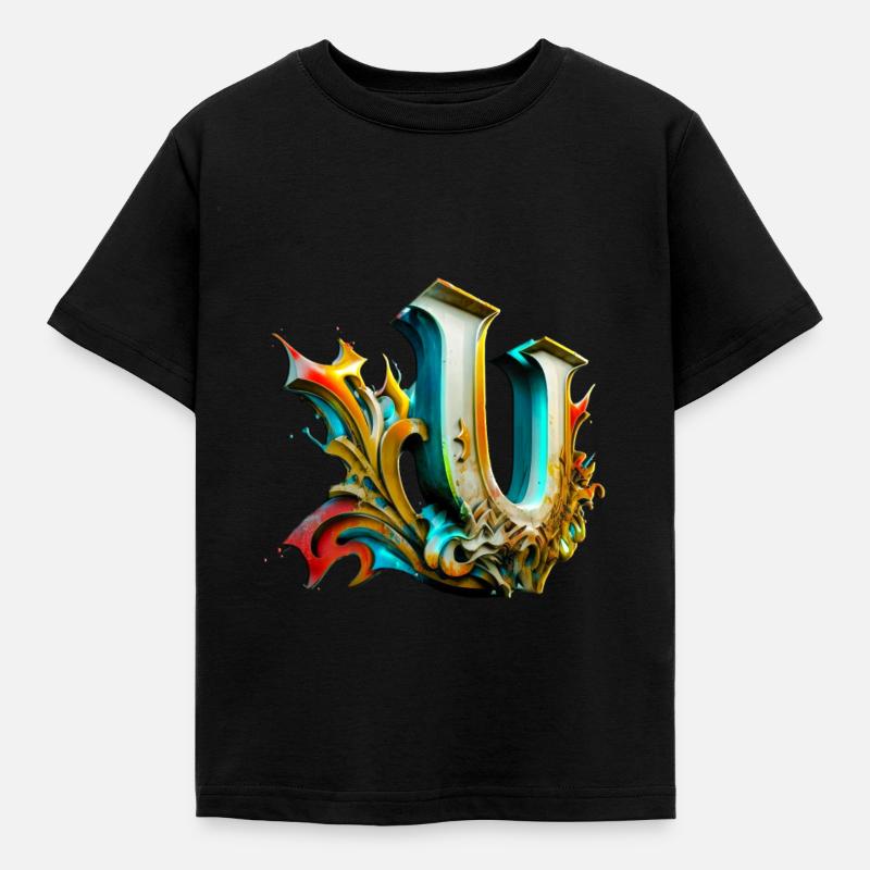 Graffiti Buchstabe U mit👑 - Kinder T-Shirt - Schwarz