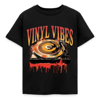 Disque Vinyle LP Platine Rétro - T-shirt Enfant - noir - Devant - AI Model Kid Female (0cm)