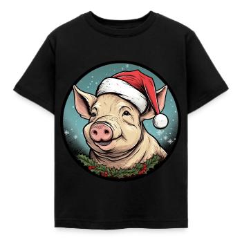 Schweinchen Weihnachten - Kinder T-Shirt - Schwarz - Vorne - AI Model Kid Female (0cm)