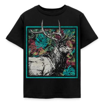 Cerf, cerf, élan, bois, animal, forêt, animal, forêt, cadeau - T-shirt Enfant - noir - Devant - AI Model Kid Female (0cm)