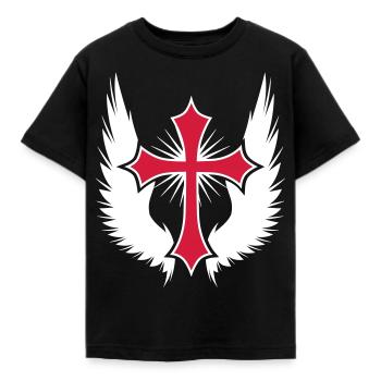 11 Gothic Kreuz Flügel - Kinder T-Shirt - Schwarz - Vorne - AI Model Kid Female (0cm)