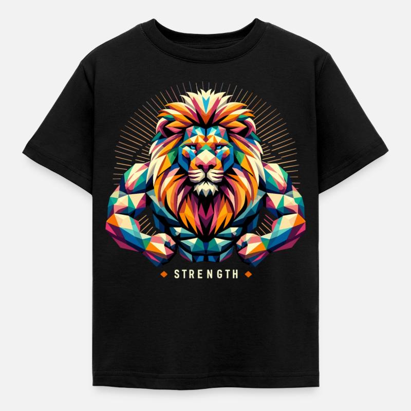Leo Geometric Geometry Strength Muscles Gift - Kids' T-Shirt - black