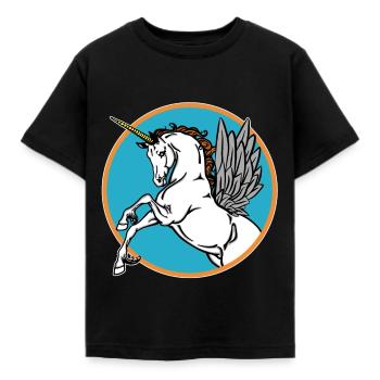 Das Fliegende Einhorn - Kinder T-Shirt - Schwarz - Vorne - AI Model Kid Female (0cm)