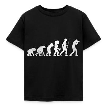 Kamera Fotograf Steinzeit Entwicklung Evolution - Kinder T-Shirt - Schwarz - Vorne - AI Model Kid Female (0cm)