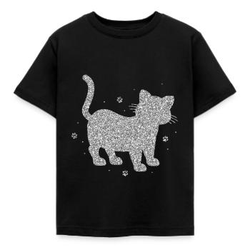 Glitzer Silber Katze Funkel Leuchtend Niedlich Süß - Kinder T-Shirt - Schwarz - Vorne - AI Model Kid Female (0cm)