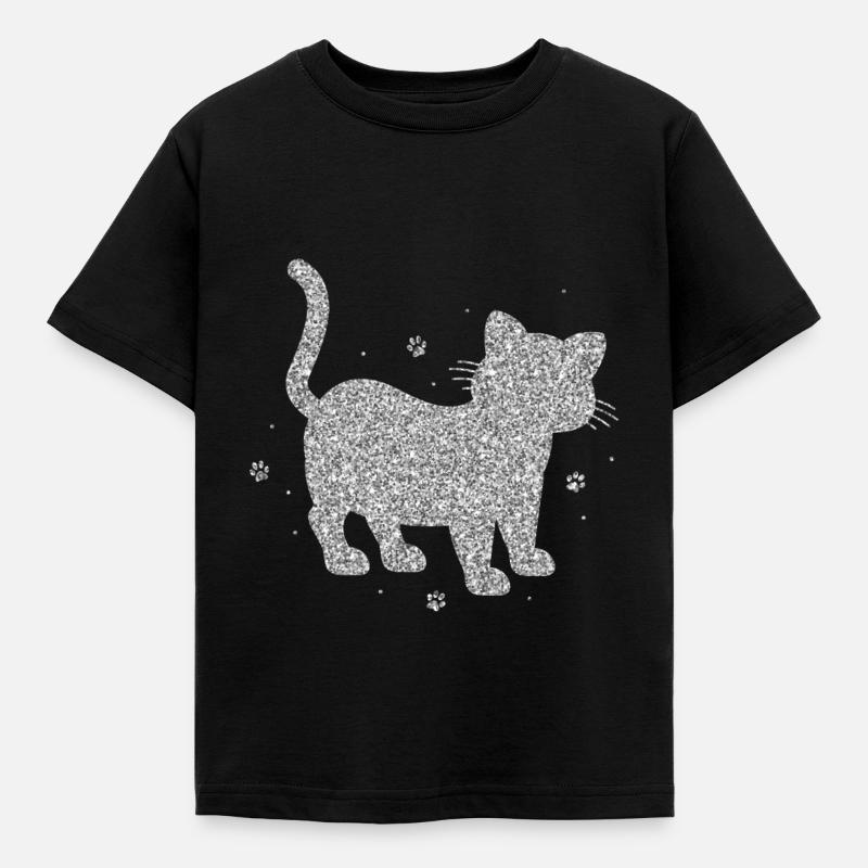 Glitzer Silber Katze Funkel Leuchtend Niedlich Süß - Kinder T-Shirt - Schwarz