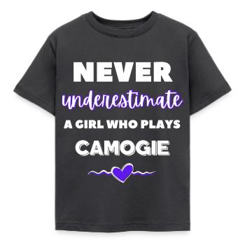 Ne sous-estimez jamais une fille qui joue au camogie. - T-shirt Enfant - charbon - Devant - AI Model Kid Female (0cm)